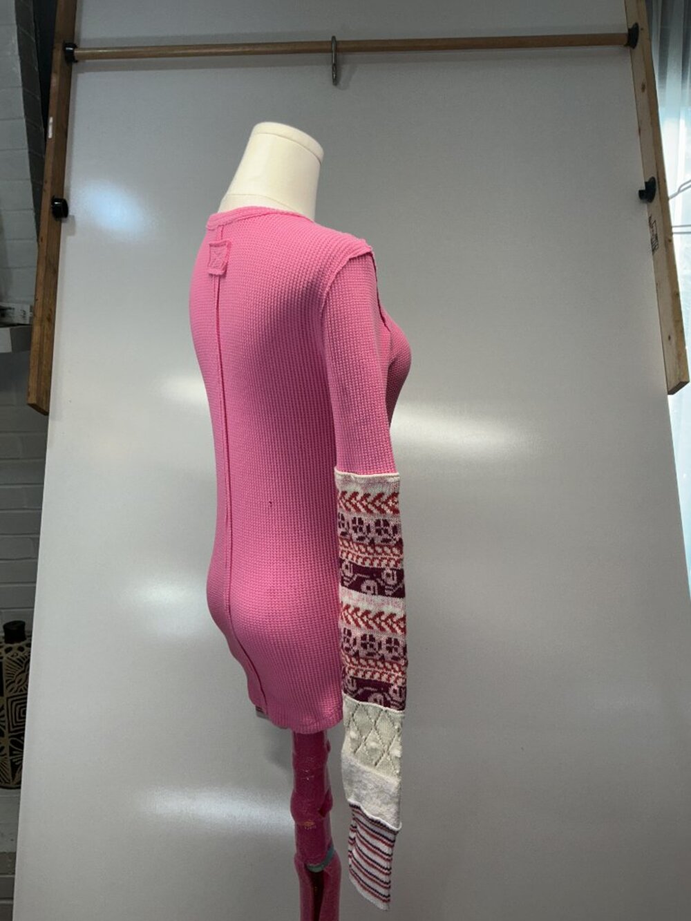 We The Free M Pink Thermal Top Fair Isle Patchwork Long Sleeve Boho - Picture 6 of 13